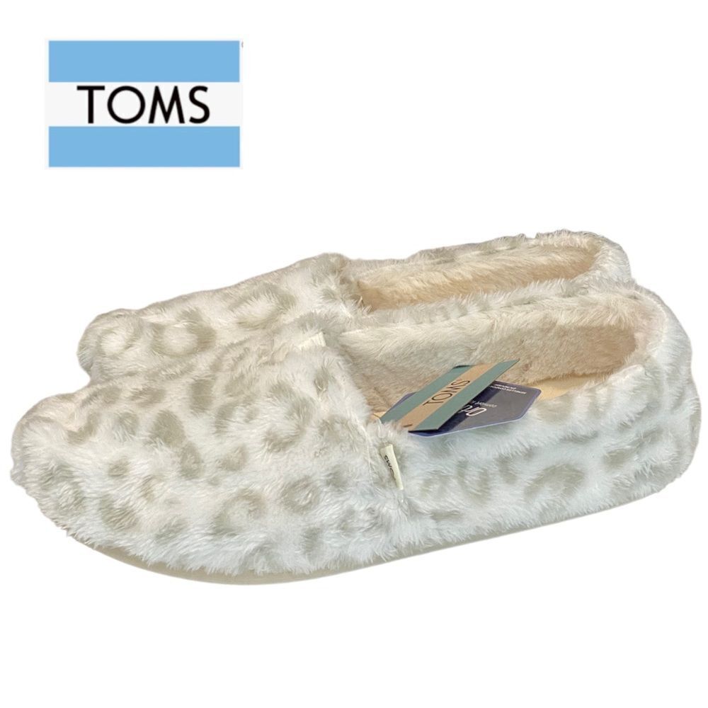 NEW Toms Alpargata White Snow Leopard Fleece Faux Fur Shoes